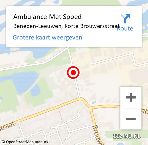 Locatie op kaart van de 112 melding: Ambulance Met Spoed Naar Beneden-Leeuwen, Korte Brouwersstraat op 18 september 2019 04:56