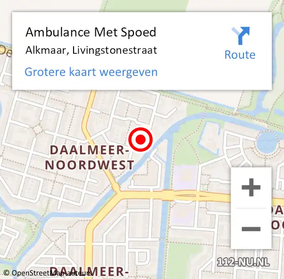 Locatie op kaart van de 112 melding: Ambulance Met Spoed Naar Alkmaar, Livingstonestraat op 18 september 2019 05:10