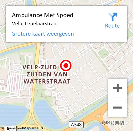 Locatie op kaart van de 112 melding: Ambulance Met Spoed Naar Velp, Lepelaarstraat op 18 september 2019 07:08