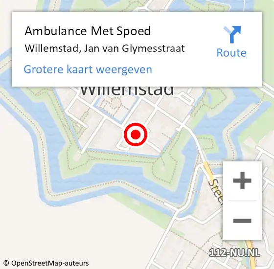 Locatie op kaart van de 112 melding: Ambulance Met Spoed Naar Willemstad, Jan van Glymesstraat op 18 september 2019 07:15