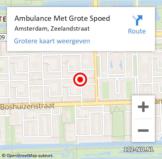 Locatie op kaart van de 112 melding: Ambulance Met Grote Spoed Naar Amsterdam, Zeelandstraat op 18 september 2019 07:45