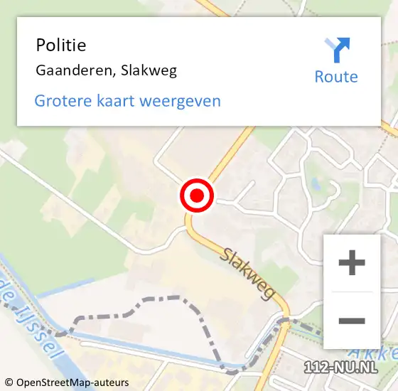 Locatie op kaart van de 112 melding: Politie Gaanderen, Slakweg op 18 september 2019 07:52