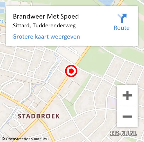 Locatie op kaart van de 112 melding: Brandweer Met Spoed Naar Sittard, Tudderenderweg op 18 september 2019 10:55