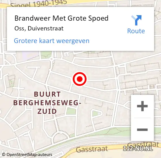 Locatie op kaart van de 112 melding: Brandweer Met Grote Spoed Naar Oss, Duivenstraat op 18 september 2019 11:18