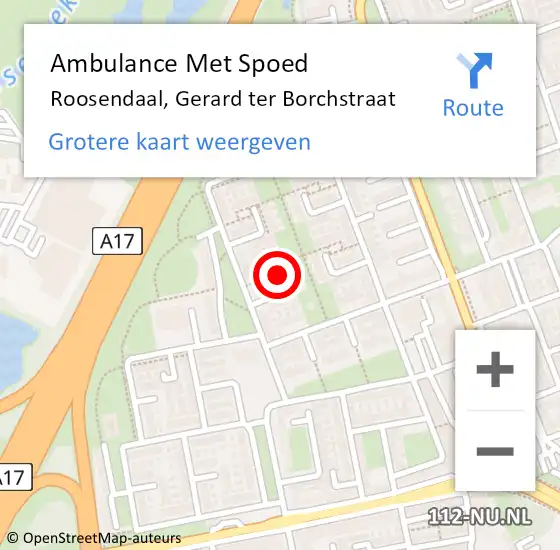 Locatie op kaart van de 112 melding: Ambulance Met Spoed Naar Roosendaal, Gerard ter Borchstraat op 18 september 2019 13:23