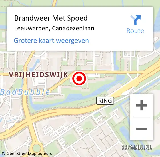Locatie op kaart van de 112 melding: Brandweer Met Spoed Naar Leeuwarden, Canadezenlaan op 18 september 2019 13:23