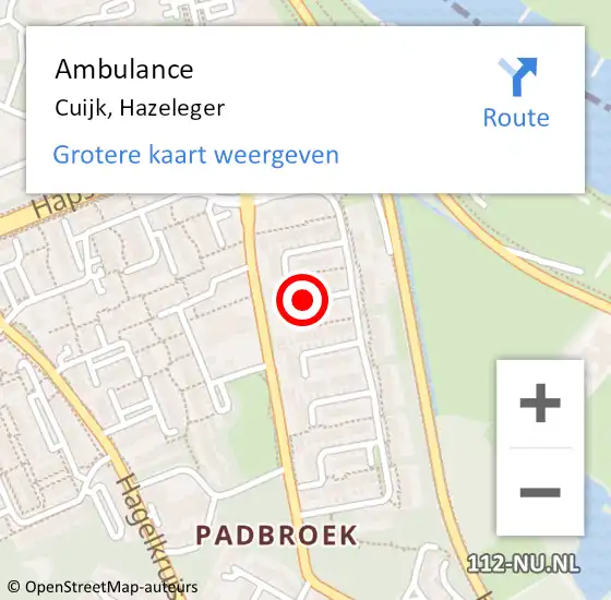 Locatie op kaart van de 112 melding: Ambulance Cuijk, Hazeleger op 18 september 2019 13:35