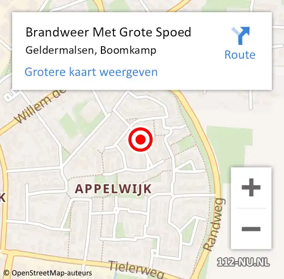 Locatie op kaart van de 112 melding: Brandweer Met Grote Spoed Naar Geldermalsen, Boomkamp op 18 september 2019 14:28