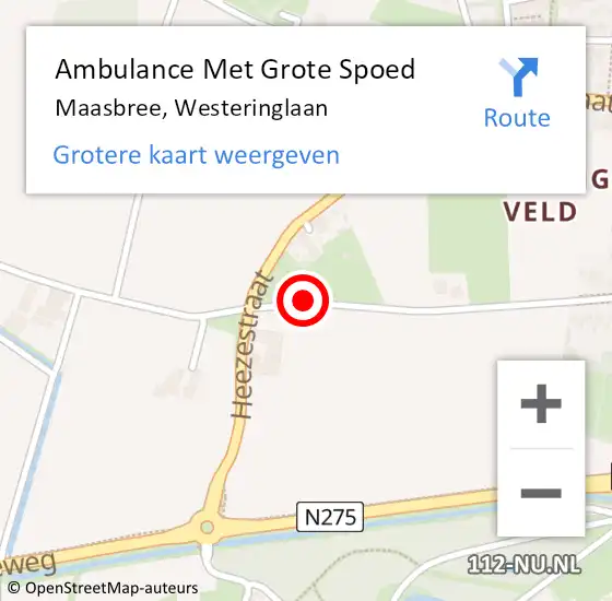 Locatie op kaart van de 112 melding: Ambulance Met Grote Spoed Naar Maasbree, Westeringlaan op 18 september 2019 15:30