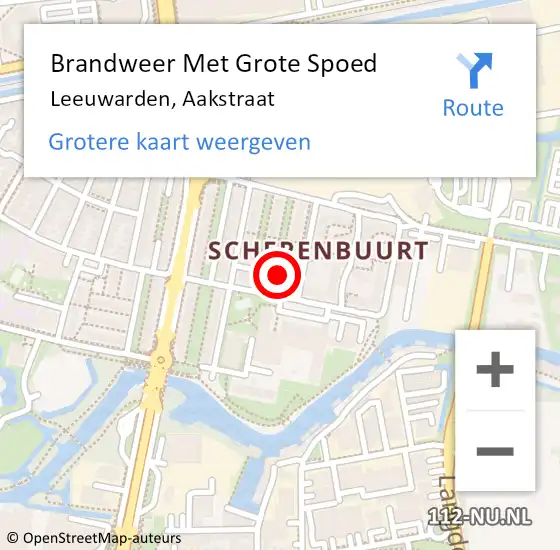 Locatie op kaart van de 112 melding: Brandweer Met Grote Spoed Naar Leeuwarden, Aakstraat op 18 september 2019 19:21
