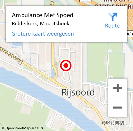 Locatie op kaart van de 112 melding: Ambulance Met Spoed Naar Ridderkerk, Mauritshoek op 18 september 2019 19:40