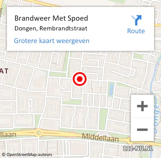 Locatie op kaart van de 112 melding: Brandweer Met Spoed Naar Dongen, Rembrandtstraat op 18 september 2019 19:47