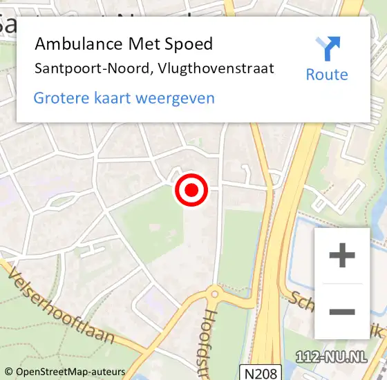 Locatie op kaart van de 112 melding: Ambulance Met Spoed Naar Santpoort-Noord, Vlugthovenstraat op 18 september 2019 20:48