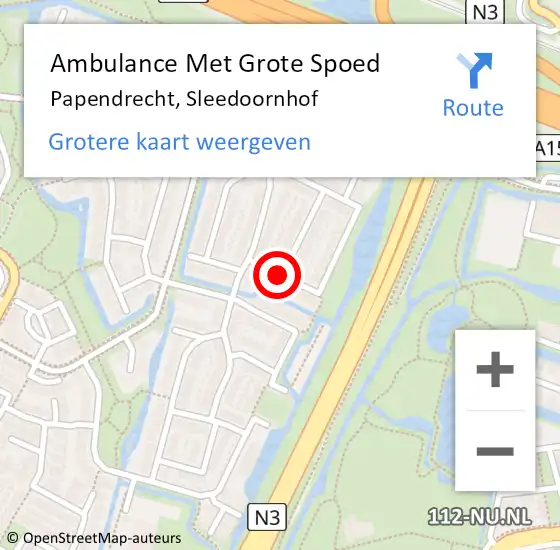 Locatie op kaart van de 112 melding: Ambulance Met Grote Spoed Naar Papendrecht, Sleedoornhof op 18 september 2019 21:36