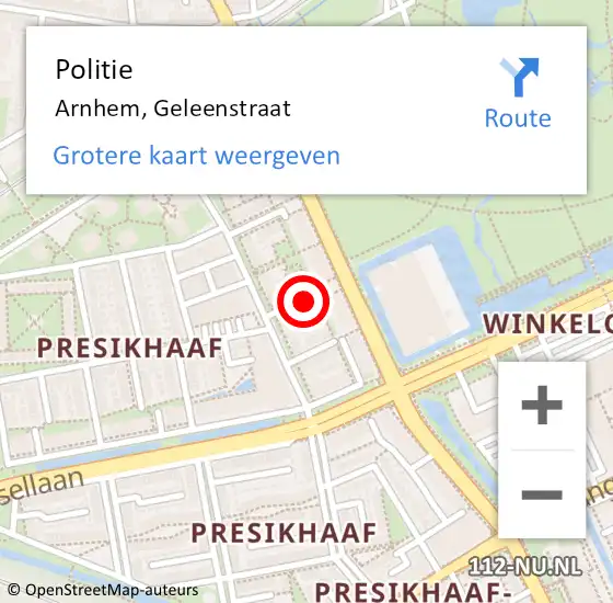 Locatie op kaart van de 112 melding: Politie Arnhem, Geleenstraat op 18 september 2019 22:32