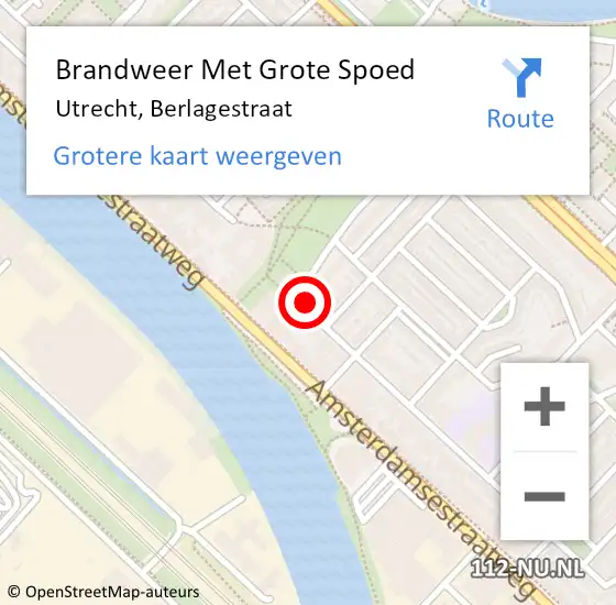 Locatie op kaart van de 112 melding: Brandweer Met Grote Spoed Naar Utrecht, Berlagestraat op 18 september 2019 22:58