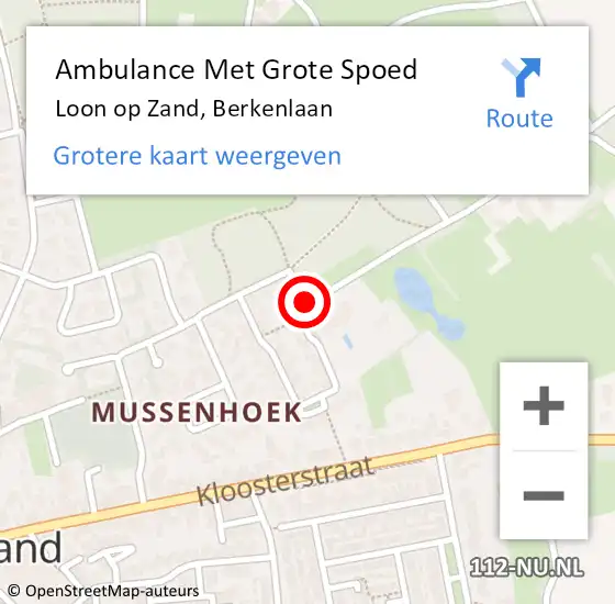 Locatie op kaart van de 112 melding: Ambulance Met Grote Spoed Naar Loon op Zand, Berkenlaan op 18 september 2019 23:40