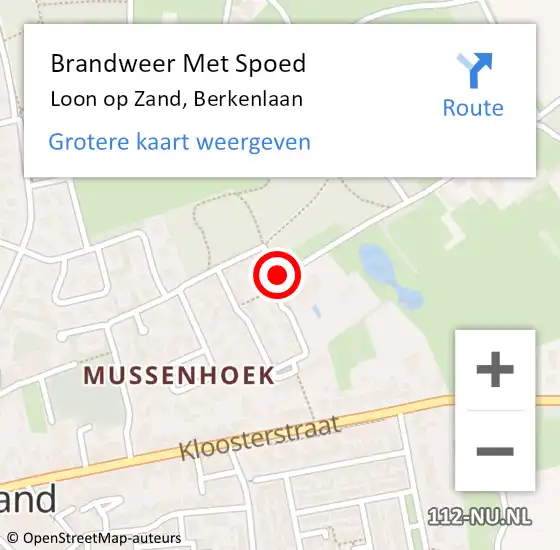 Locatie op kaart van de 112 melding: Brandweer Met Spoed Naar Loon op Zand, Berkenlaan op 18 september 2019 23:43