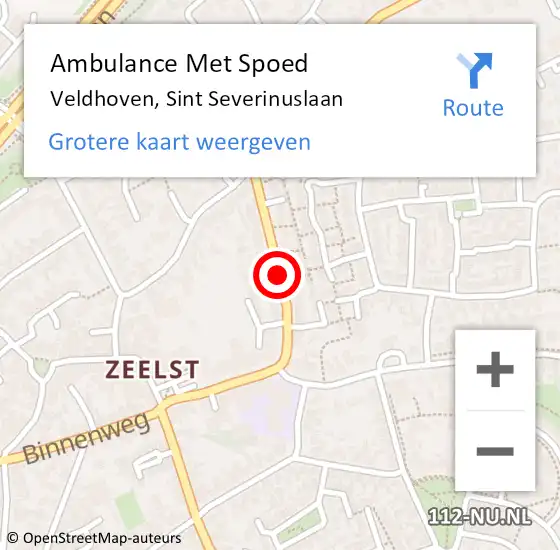 Locatie op kaart van de 112 melding: Ambulance Met Spoed Naar Veldhoven, Sint Severinuslaan op 19 september 2019 01:52
