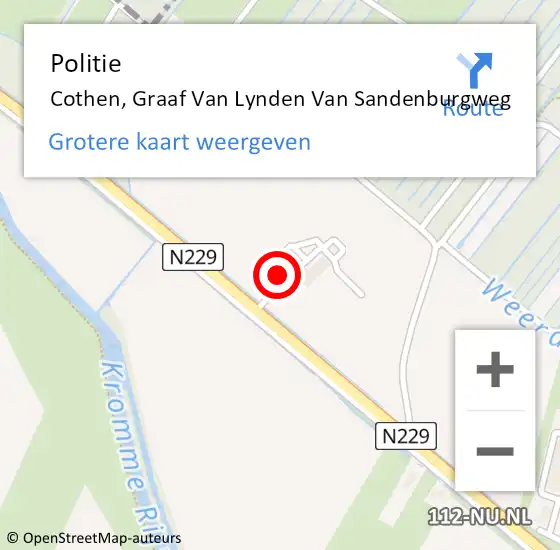 Locatie op kaart van de 112 melding: Politie Cothen, Graaf Van Lynden Van Sandenburgweg op 19 september 2019 04:27