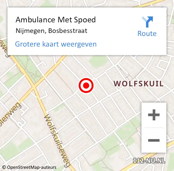 Locatie op kaart van de 112 melding: Ambulance Met Spoed Naar Nijmegen, Bosbesstraat op 19 september 2019 04:47