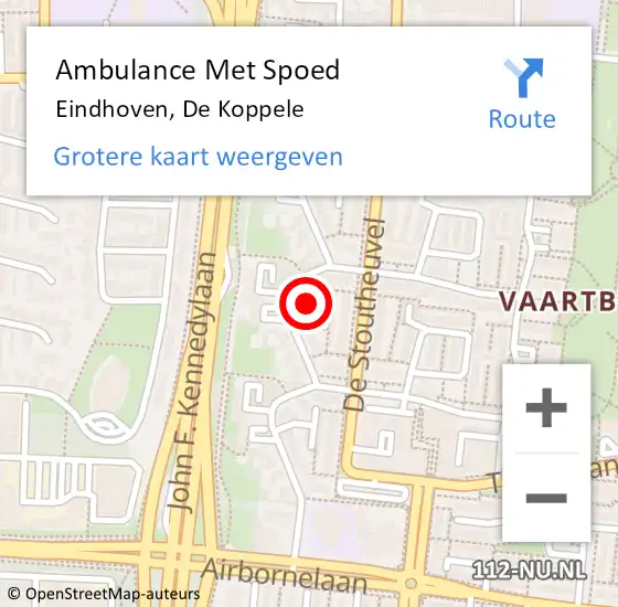 Locatie op kaart van de 112 melding: Ambulance Met Spoed Naar Eindhoven, De Koppele op 19 september 2019 04:48