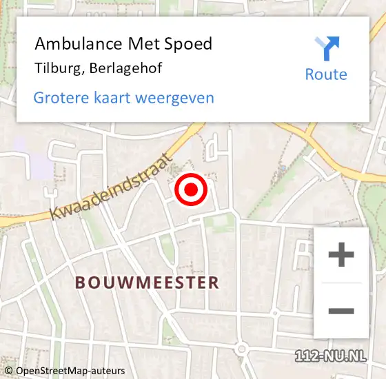 Locatie op kaart van de 112 melding: Ambulance Met Spoed Naar Tilburg, Berlagehof op 19 september 2019 04:51