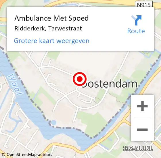 Locatie op kaart van de 112 melding: Ambulance Met Spoed Naar Ridderkerk, Tarwestraat op 19 september 2019 07:09