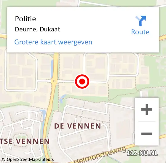 Locatie op kaart van de 112 melding: Politie Deurne, Dukaat op 19 september 2019 07:51