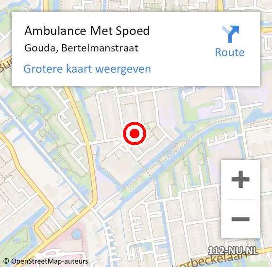 Locatie op kaart van de 112 melding: Ambulance Met Spoed Naar Gouda, Bertelmanstraat op 19 september 2019 08:02