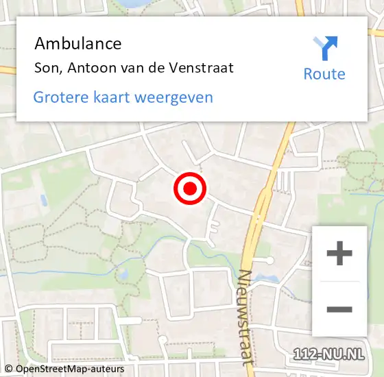 Locatie op kaart van de 112 melding: Ambulance Son, Antoon van de Venstraat op 19 september 2019 09:07