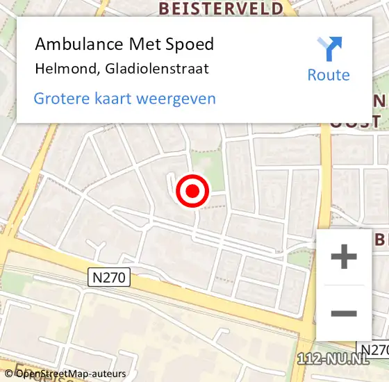 Locatie op kaart van de 112 melding: Ambulance Met Spoed Naar Helmond, Gladiolenstraat op 19 september 2019 09:24