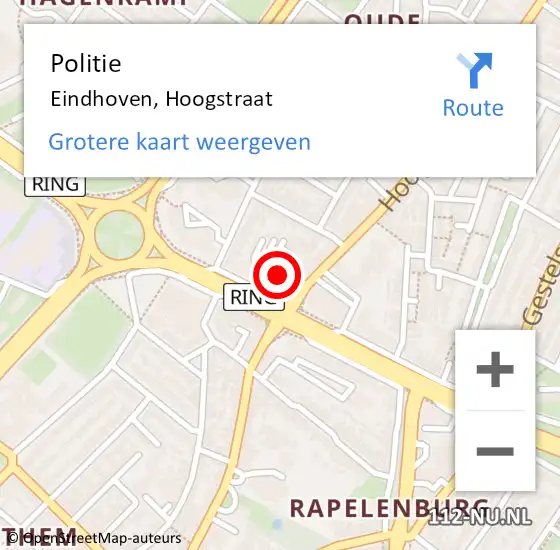 Locatie op kaart van de 112 melding: Politie Eindhoven, Hoogstraat op 19 september 2019 09:27