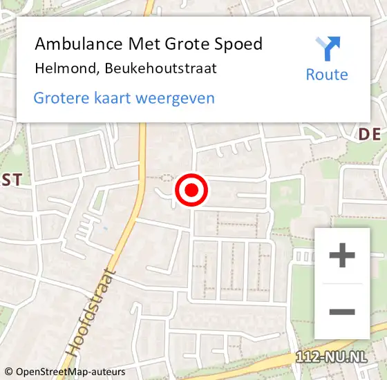 Locatie op kaart van de 112 melding: Ambulance Met Grote Spoed Naar Helmond, Beukehoutstraat op 19 september 2019 10:04