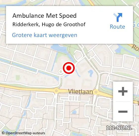Locatie op kaart van de 112 melding: Ambulance Met Spoed Naar Ridderkerk, Hugo de Groothof op 19 september 2019 11:00