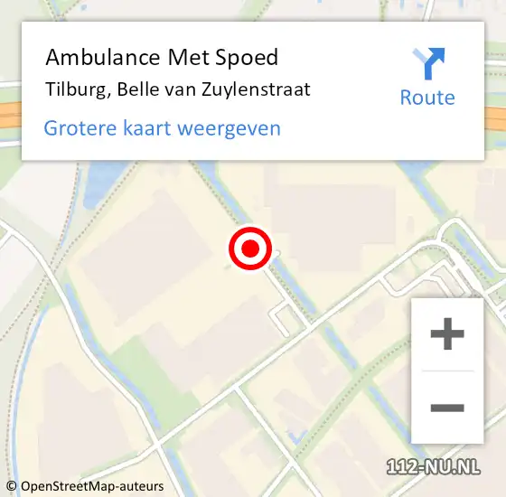 Locatie op kaart van de 112 melding: Ambulance Met Spoed Naar Tilburg, Belle van Zuylenstraat op 19 september 2019 11:49