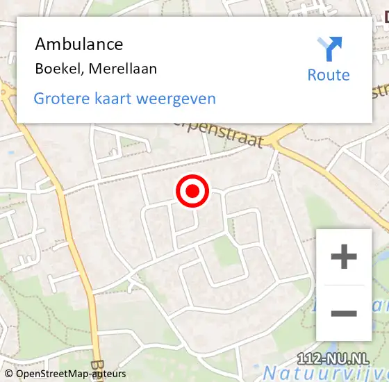 Locatie op kaart van de 112 melding: Ambulance Boekel, Merellaan op 14 april 2014 10:36