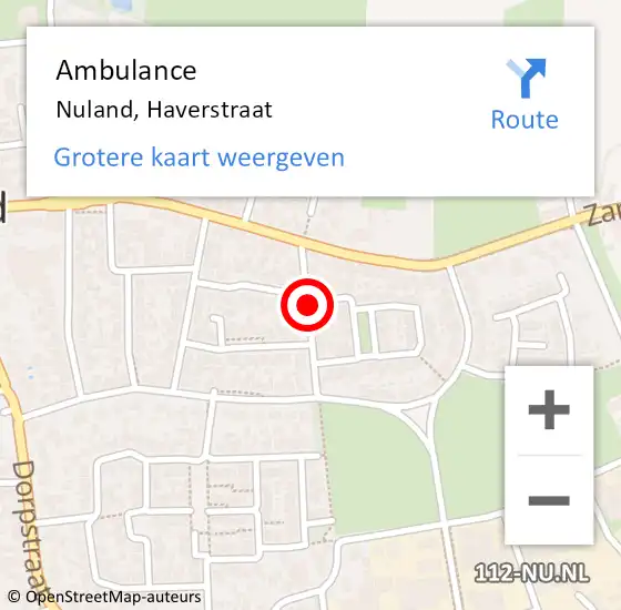 Locatie op kaart van de 112 melding: Ambulance Nuland, Haverstraat op 19 september 2019 12:42