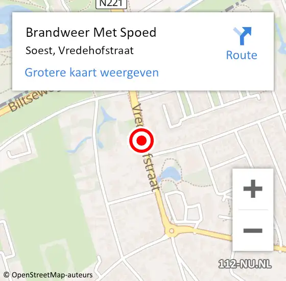 Locatie op kaart van de 112 melding: Brandweer Met Spoed Naar Soest, Vredehofstraat op 19 september 2019 12:57