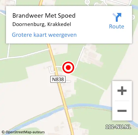 Locatie op kaart van de 112 melding: Brandweer Met Spoed Naar Doornenburg, Krakkedel op 19 september 2019 14:52