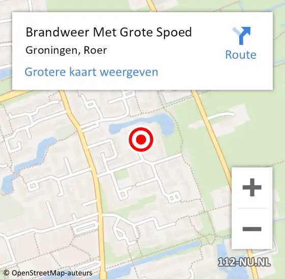 Locatie op kaart van de 112 melding: Brandweer Met Grote Spoed Naar Groningen, Roer op 19 september 2019 15:32