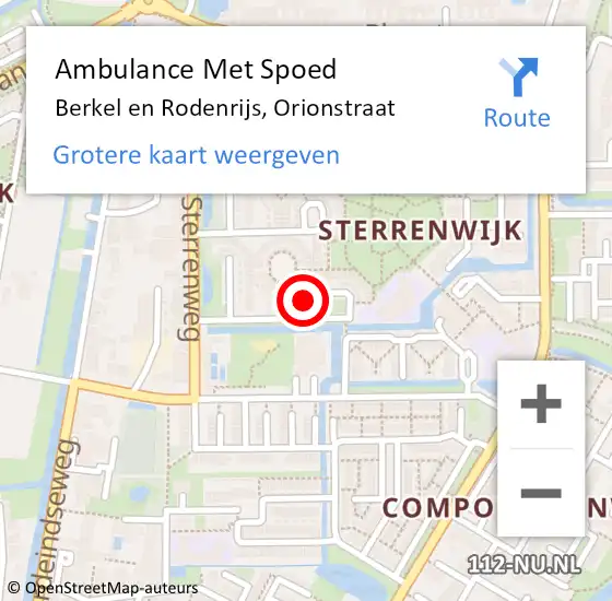 Locatie op kaart van de 112 melding: Ambulance Met Spoed Naar Berkel en Rodenrijs, Orionstraat op 19 september 2019 15:38