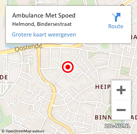 Locatie op kaart van de 112 melding: Ambulance Met Spoed Naar Helmond, Bindersestraat op 19 september 2019 16:36
