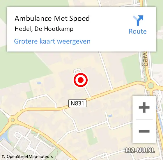 Locatie op kaart van de 112 melding: Ambulance Met Spoed Naar Hedel, De Hootkamp op 19 september 2019 16:43