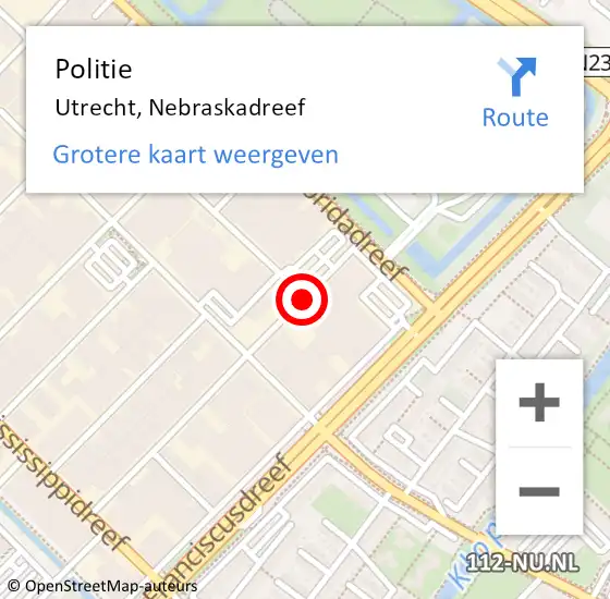 Locatie op kaart van de 112 melding: Politie Utrecht, Nebraskadreef op 19 september 2019 17:43