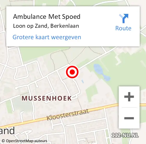 Locatie op kaart van de 112 melding: Ambulance Met Spoed Naar Loon op Zand, Berkenlaan op 19 september 2019 17:46