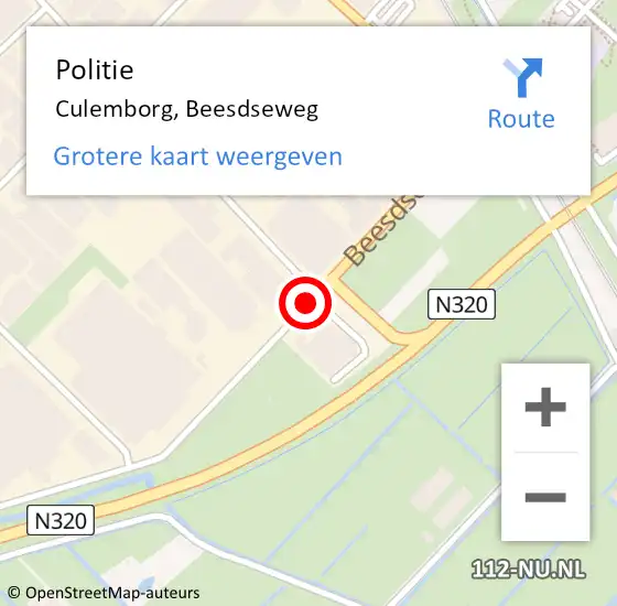 Locatie op kaart van de 112 melding: Politie Culemborg, Beesdseweg op 19 september 2019 18:12