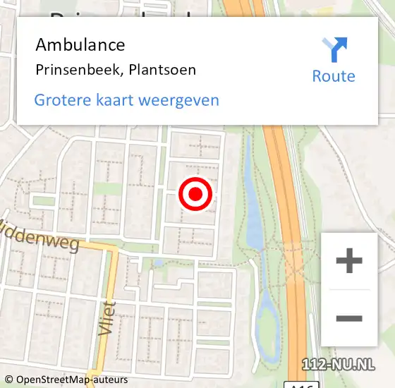 Locatie op kaart van de 112 melding: Ambulance Prinsenbeek, Plantsoen op 19 september 2019 18:18