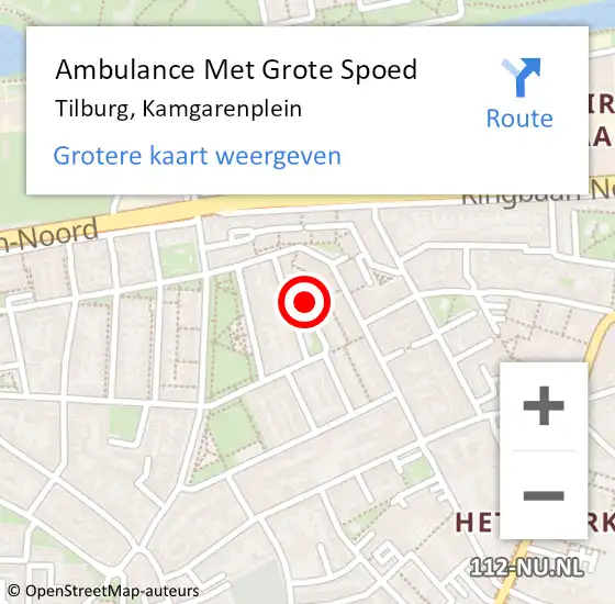 Locatie op kaart van de 112 melding: Ambulance Met Grote Spoed Naar Tilburg, Kamgarenplein op 19 september 2019 21:51