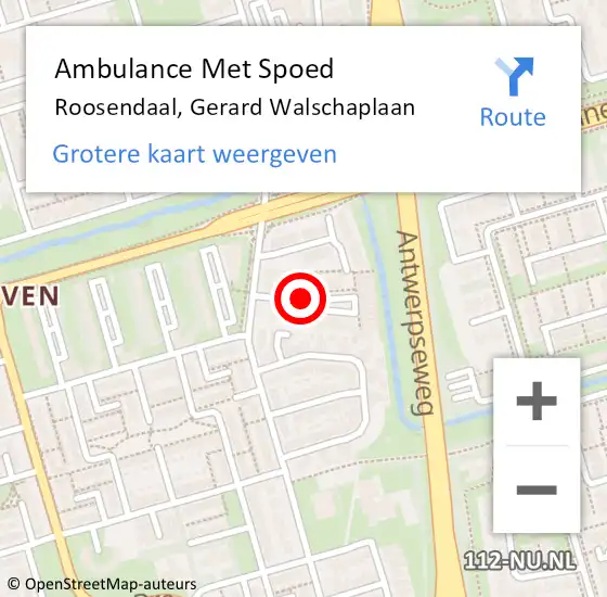 Locatie op kaart van de 112 melding: Ambulance Met Spoed Naar Roosendaal, Gerard Walschaplaan op 19 september 2019 22:09